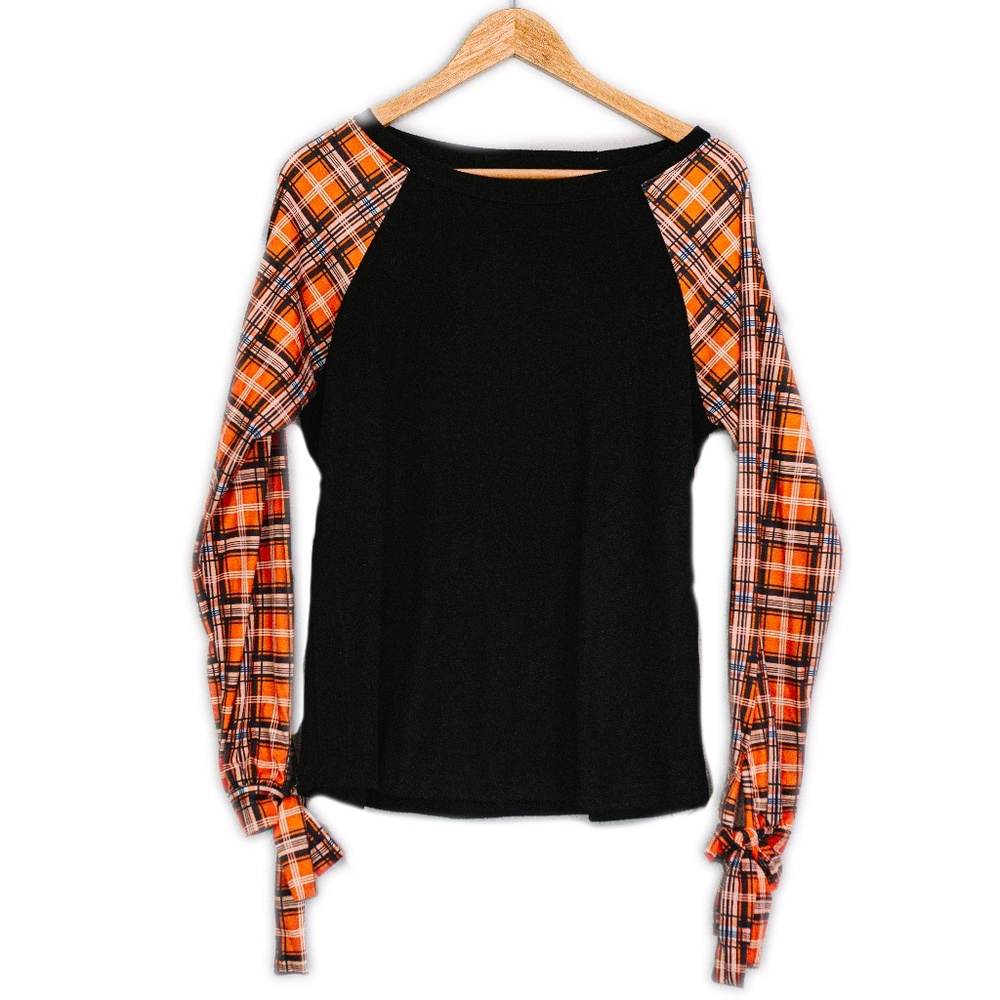 Medium Black and Orange Plaid Halloween Shirt
